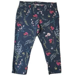 Time And Tru Women Cropped Leggings Size XXL (20) Navy Floral 22" Inseam Stretch